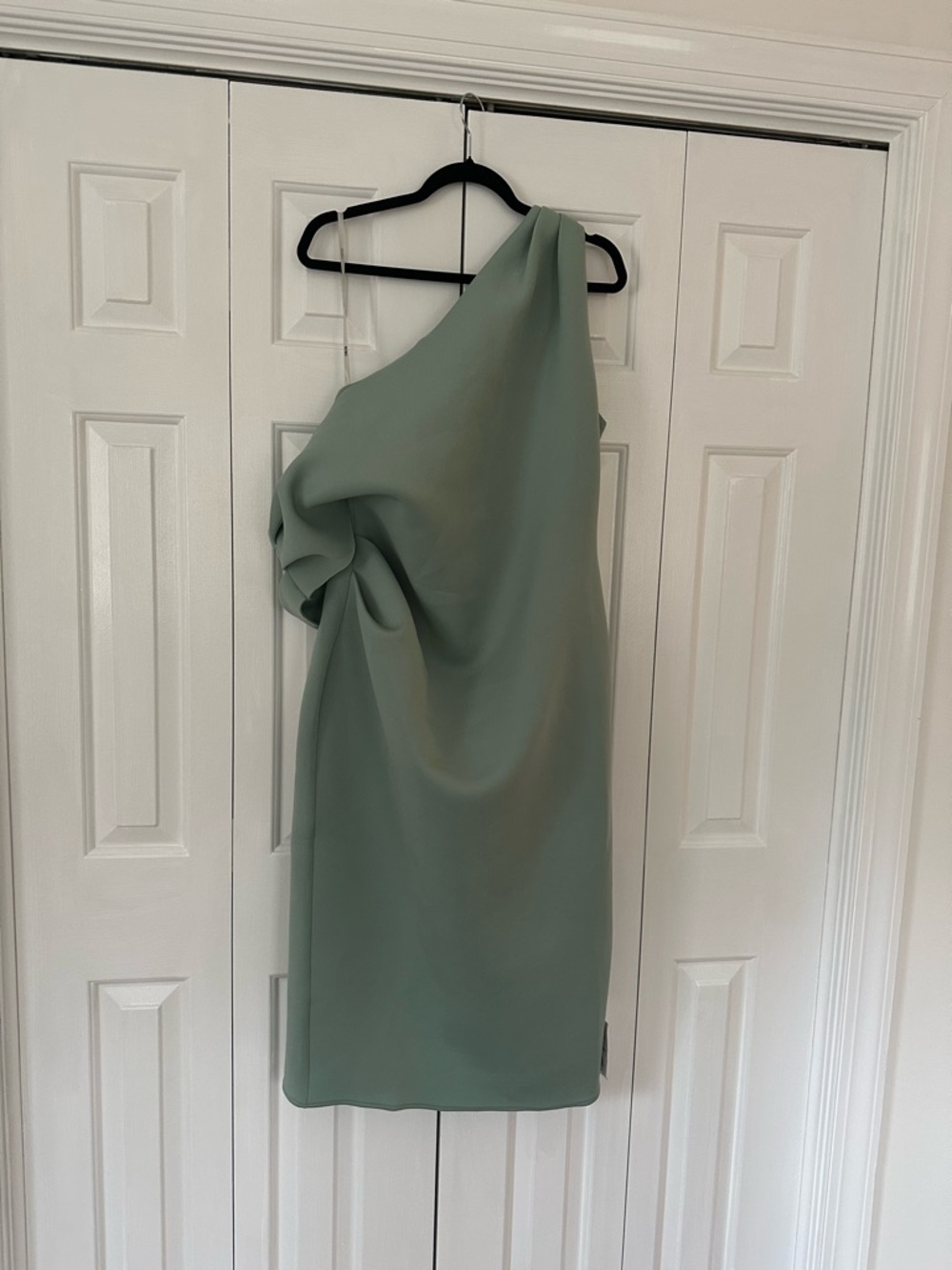 Off-Shoulder Sage Green Scuba Dress